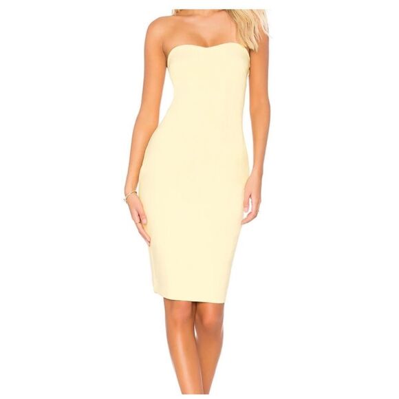 LIKELY Strapless Lauren's midi Dress in butter yellow , Size 2 NWT - Picture 1 of 4